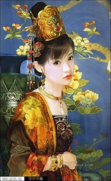 中国 Painting - ゴールドを着た中国人の女の子